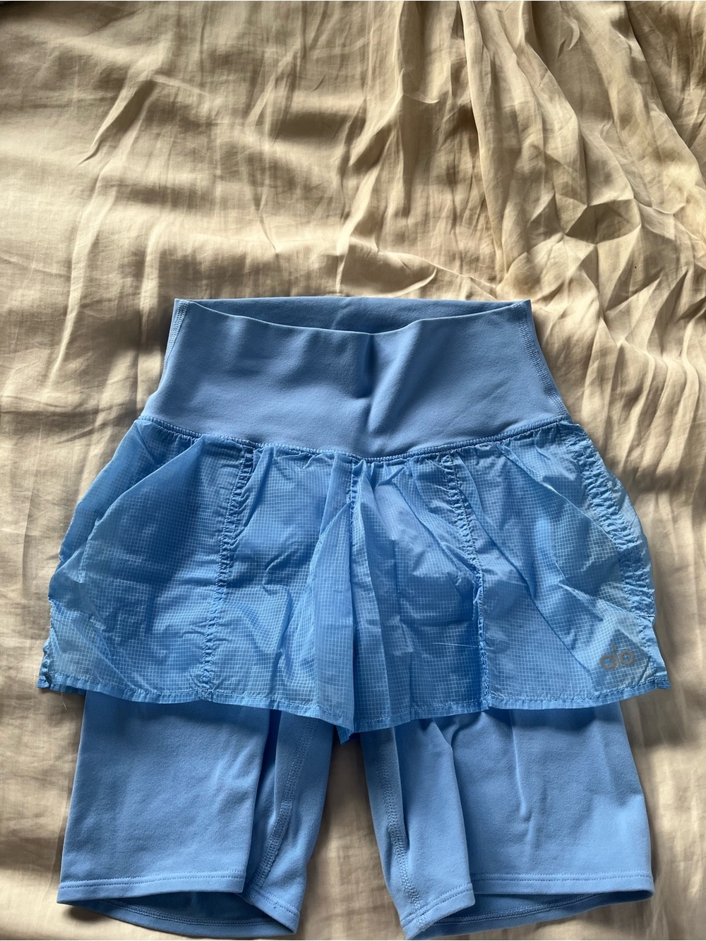 Alo Yoga Light Blue Athletic Biker short with short layer